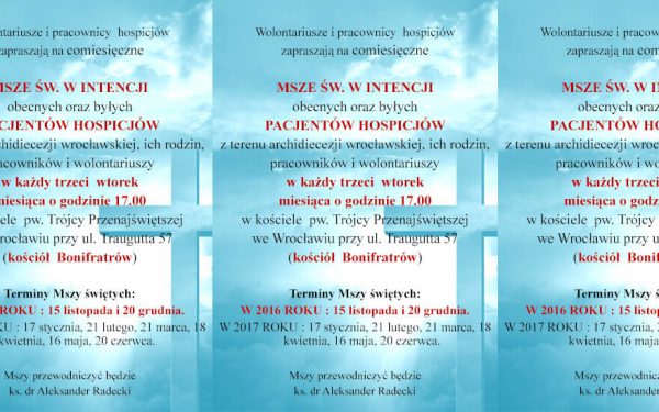 Msze św. w intencji pacjentów hospicjów